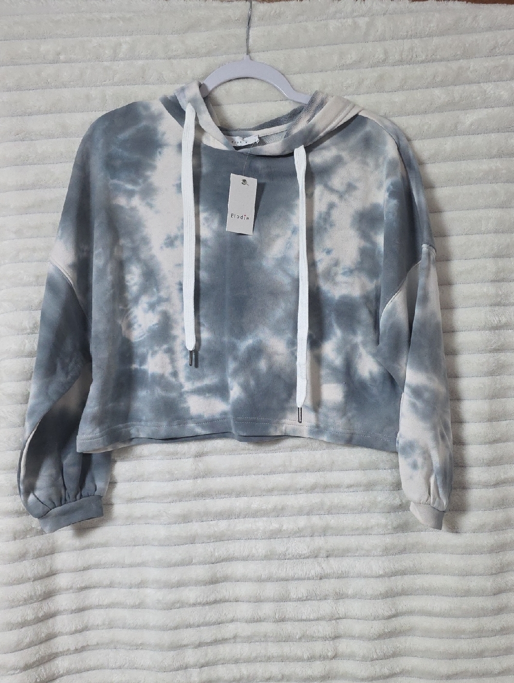 0222 Elodie Tie-Dye Cropped Hoodie Sweater - Blue, Gray